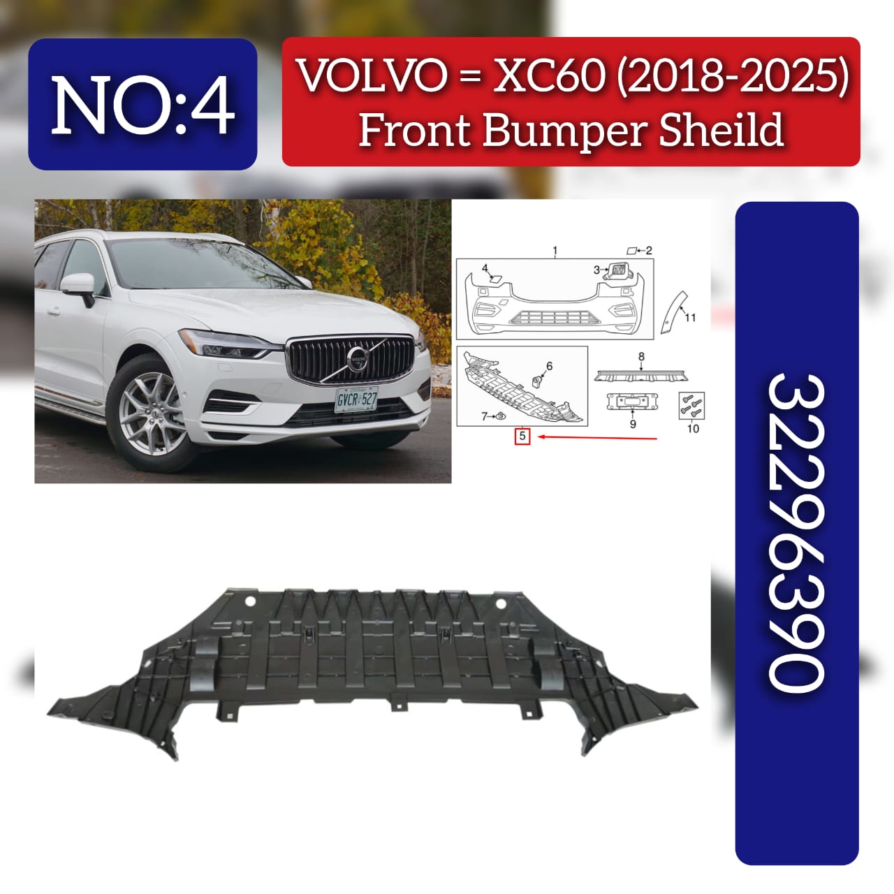 Front Engine Shield 32296390 & 31425178 & 31455460 Compatible With VOLVO XC60 II (246) Tag No.4