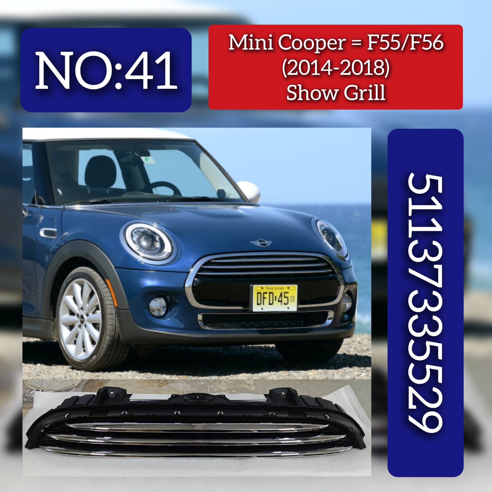 Front Bumper Grille 51137335529 Compatible With Mini Cooper F55/F56 (2014-2018) Tag No.41