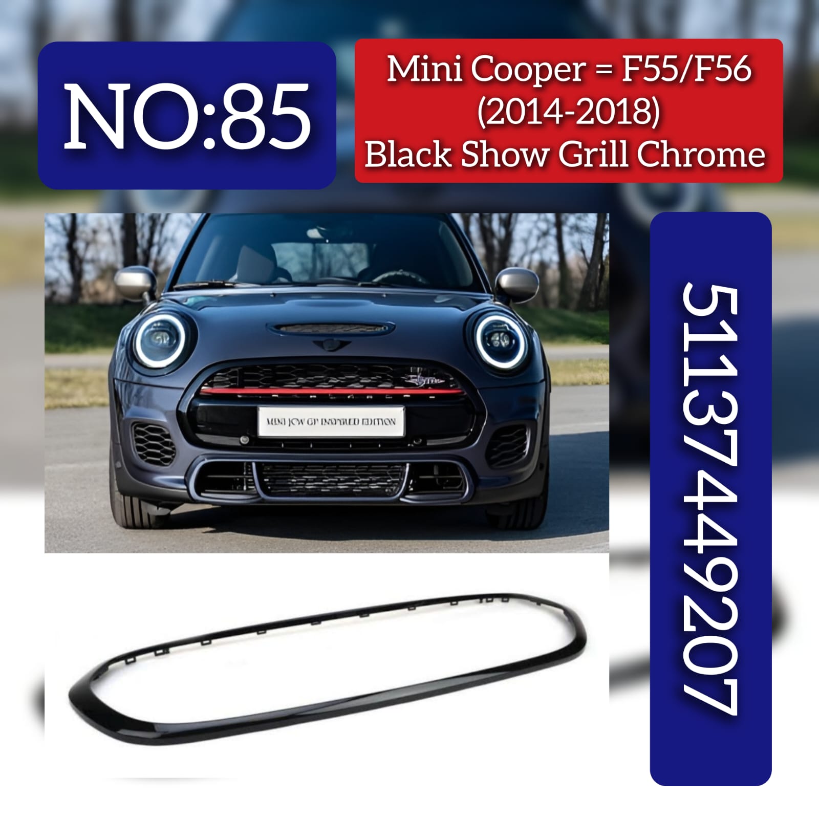 Front Bumper Grille Stripe Stripe Black 51137449207 Compatible With MINI (F55) | MINI / COOPER Tag no.85