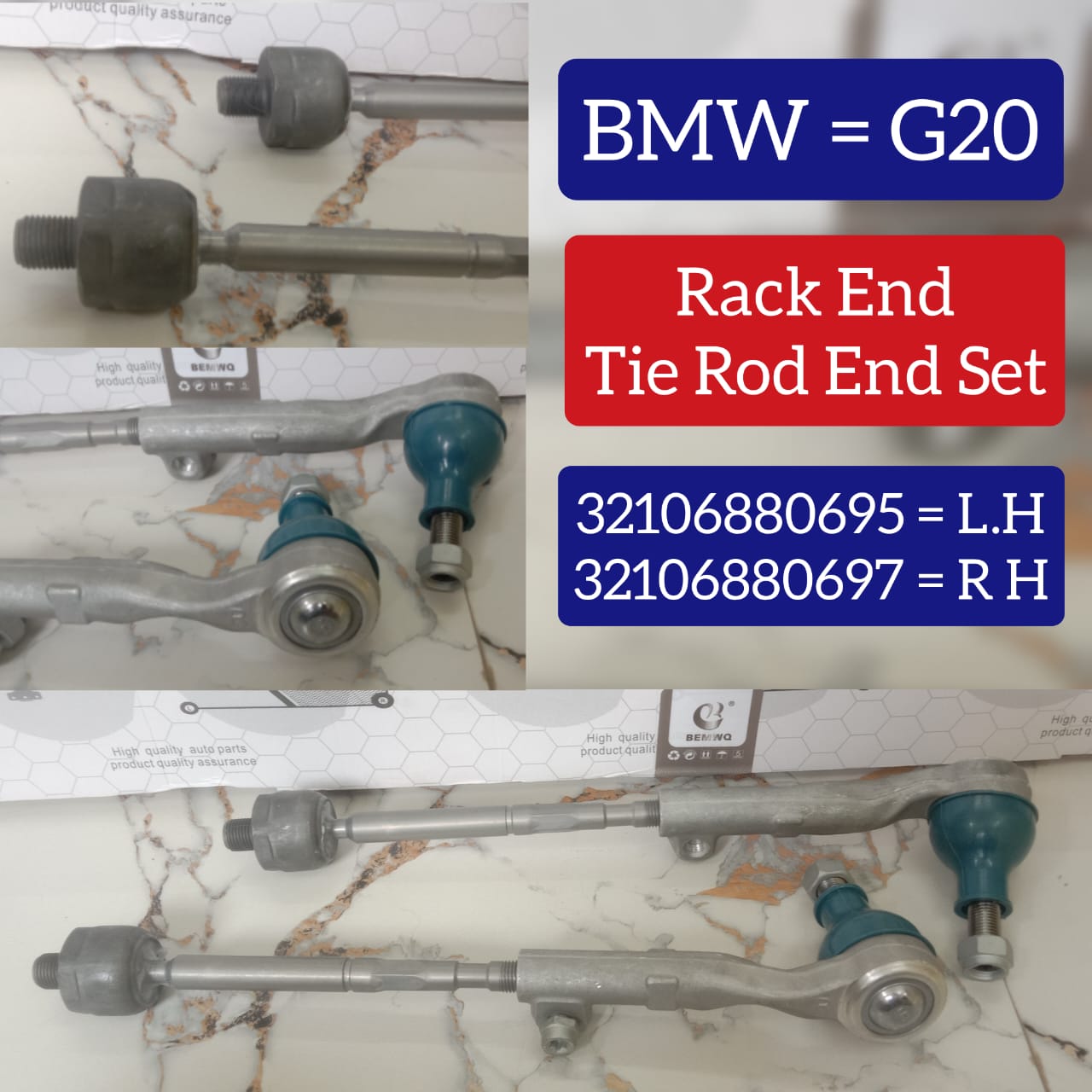 Front Steering Tie Rod End Head Assembly (Rack End & Tie Rod End) Right & Left Set 32106880695  32106880697 Compatible With BMW BMW 2 Coupe (G42, G87) & 3 (G20, G80, G28) & 3 Touring (G21, G81) & 3 Touring Van (G21) & 4 Convertible (G23, G83)