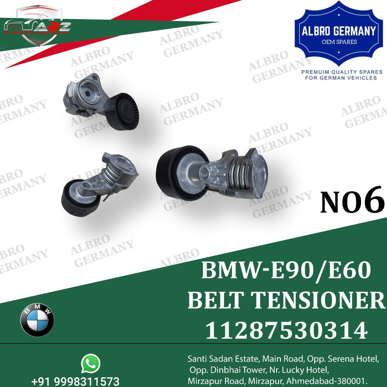 Belt Tensioner With Pulley 11287530314 11287535860 11288624196 Compatible with BMW 3 Series (E90) & 5 Series (E60) & 7 Series (E65, E66, E67) & X1 (E84) & X5 (E70) & X3 (E83)  Tag no: 6