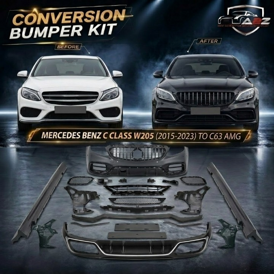 A To Z Compatible With Mercedes Benz C Class W205 (2015-2023) Upgrade Convert To C63 Amg Body Kit Bumper Side Skirts Diffuser After Lip Tips CC-5982 (Shipping Cost Not Included In Price)