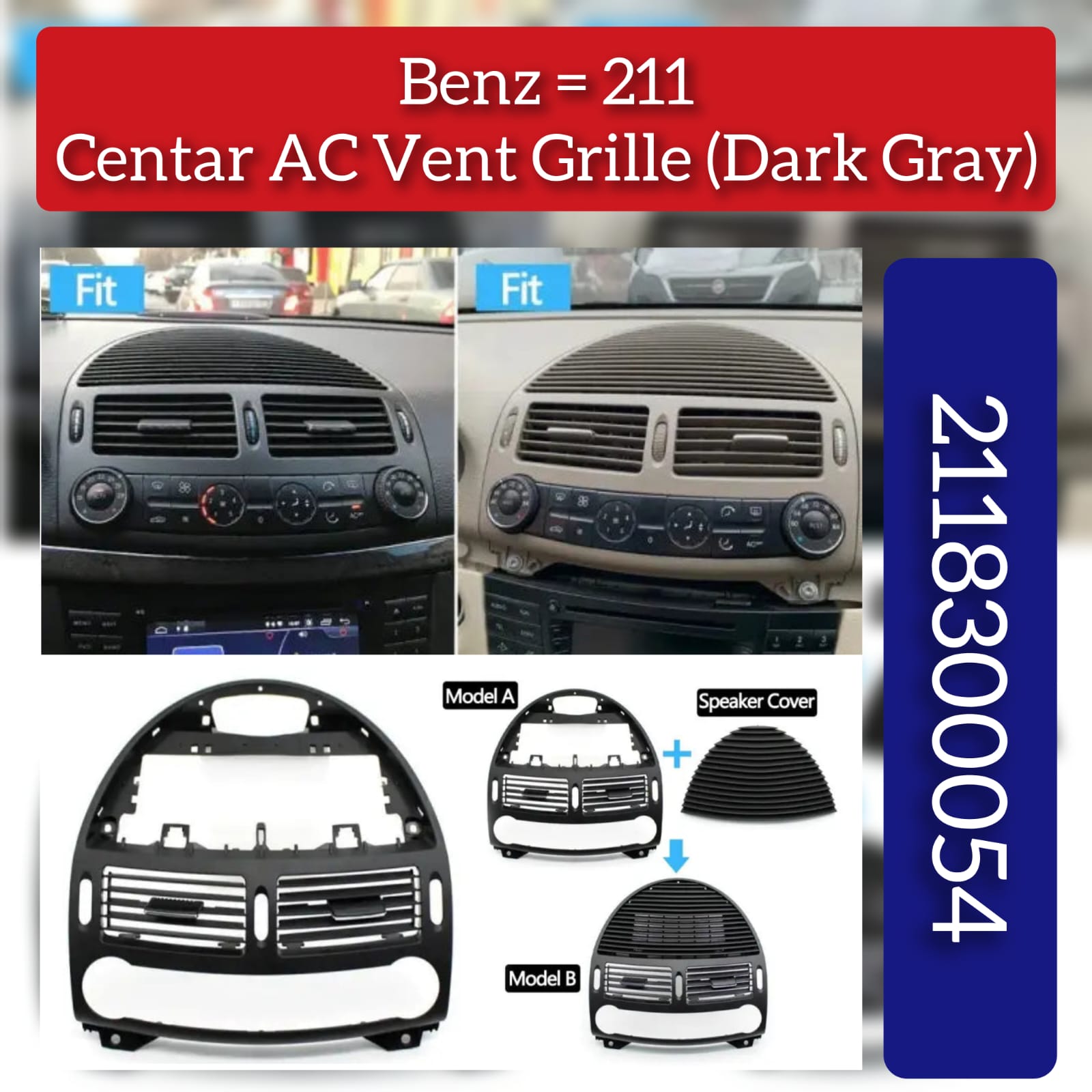 Center Ac Vent Grille (Black) 2118300054 Compatible With Mercedes Benz E-Class W211