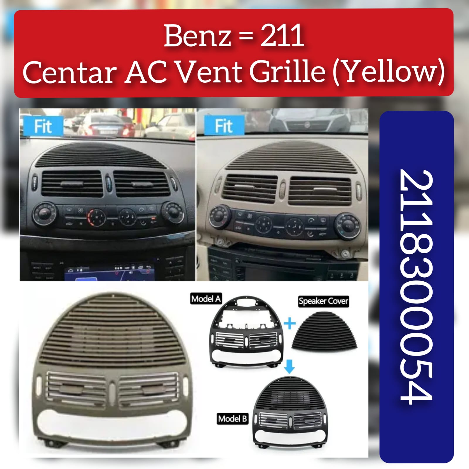 Center Ac Vent Grille (Black) 2118300054 Compatible With Mercedes Benz E-Class W211