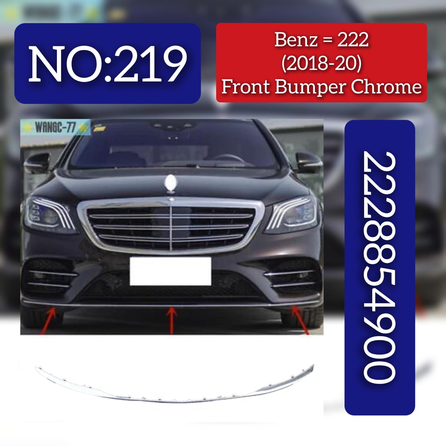 Front Bumper Chrome 2228854900 Compatible with MERCEDES-BENZ E-Class W222 (2018-20) Tag No.219
