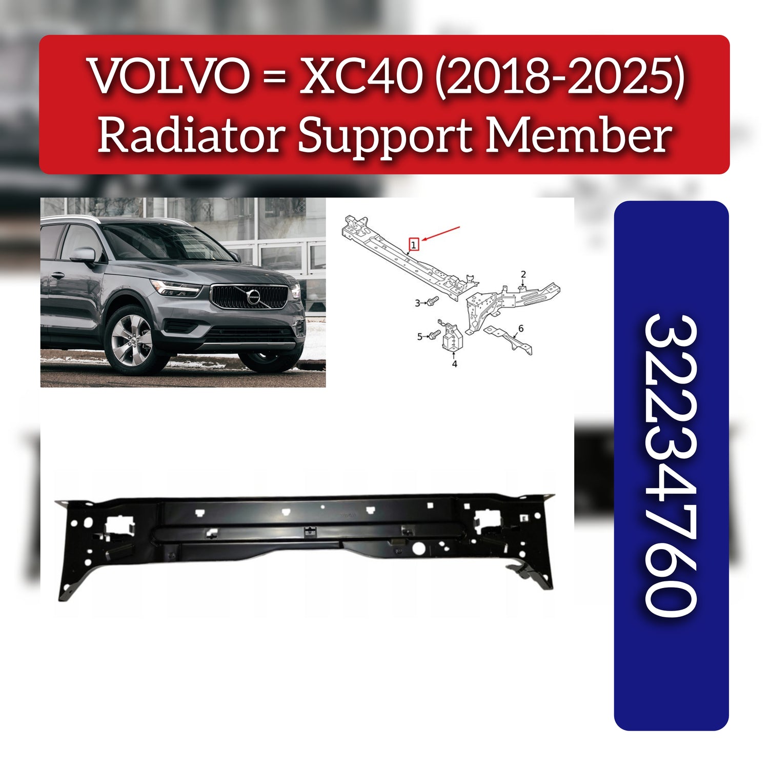 Radiator Support Member 32234760 & 32297098 Compatible With VOLVO XC40 (2018-2025)
