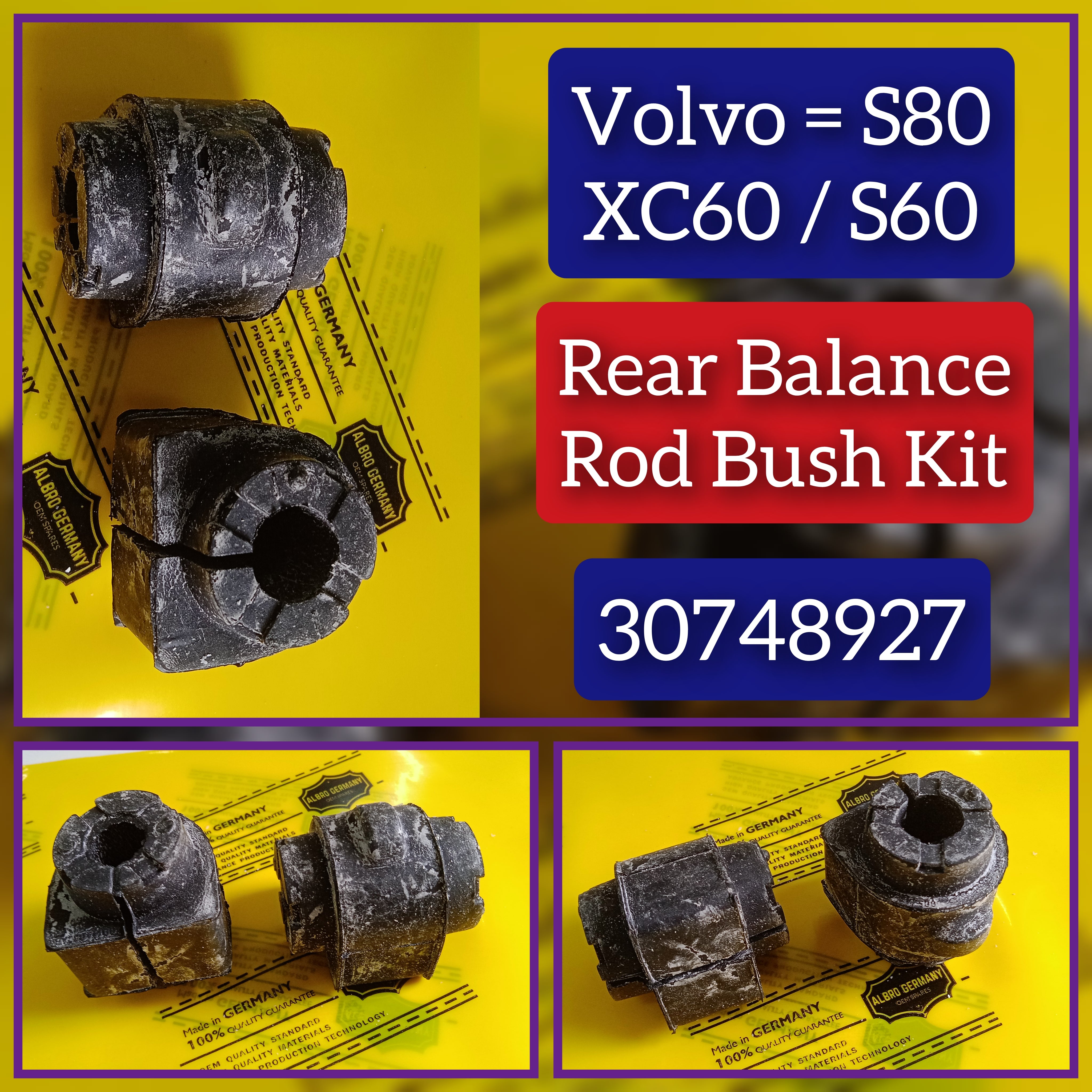 Rear Stabilizer Sway Bar Bushing Kit 30748927 30748926 Compatible With VOLVO S60 II (134) & S80 II (124) & XC60 I SUV (156)