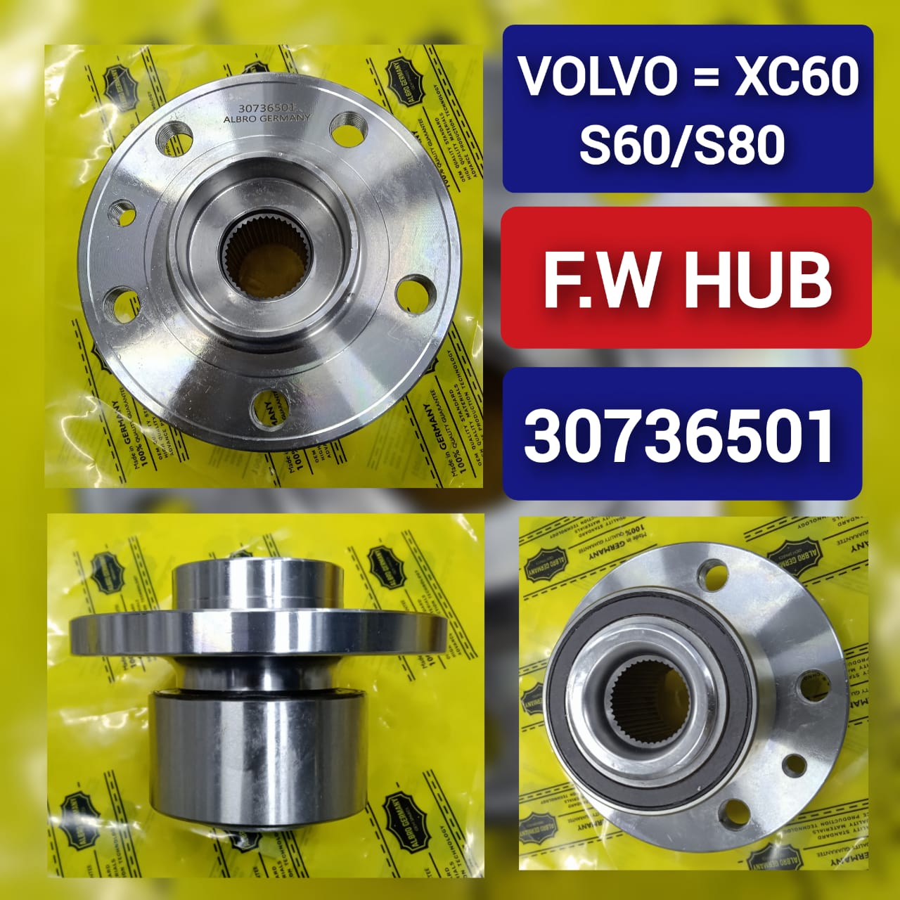 Front Wheel Hub 31360096 30736501 Compatible With VOLVO S60 II 134 & S80 & XC60