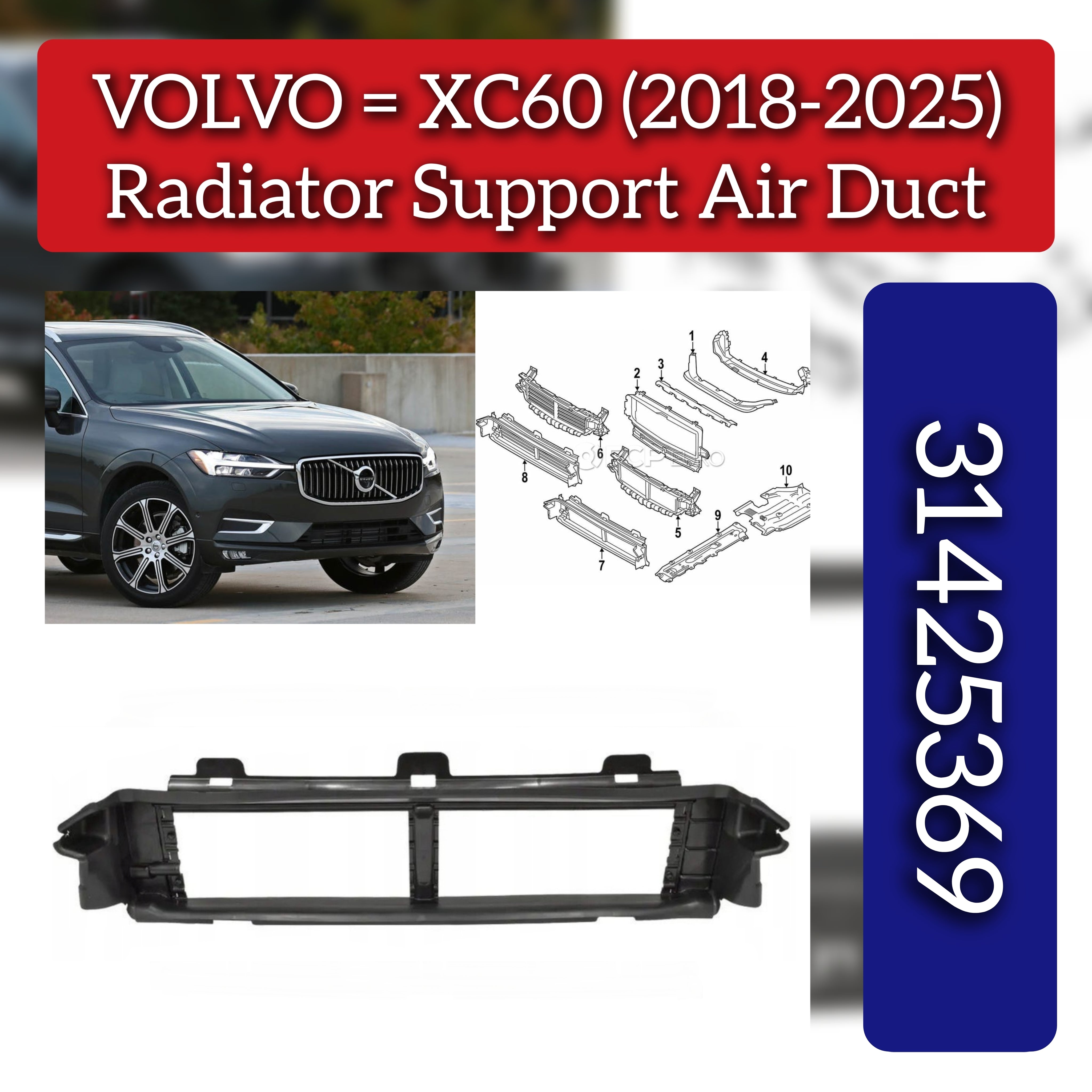 Radiator Support Lower Air Duct 31425369 Compatible With VOLVO XC60 (2018-2025)