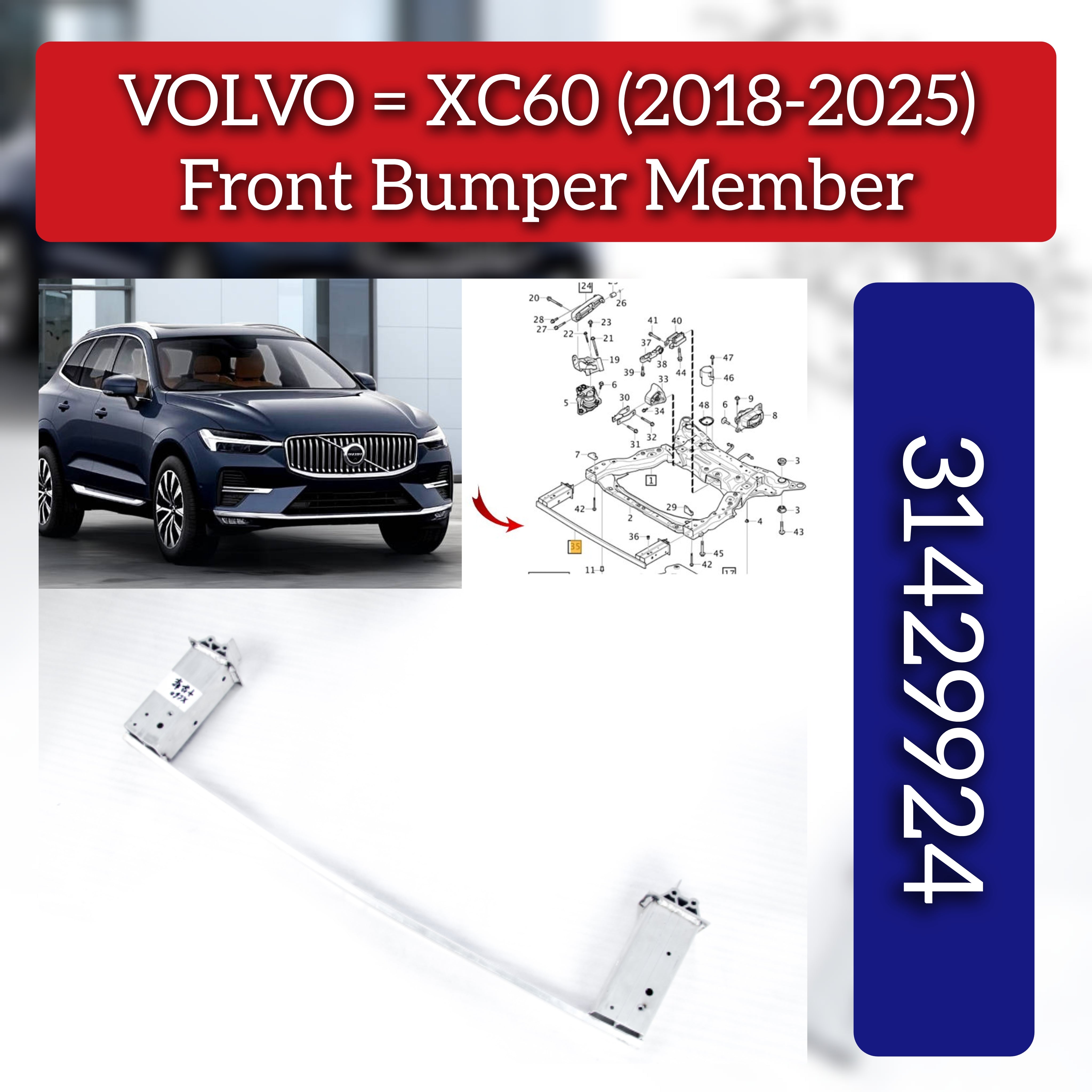 Front Bumper Member 31429924 Compatible With VOLVO XC60 II (246)