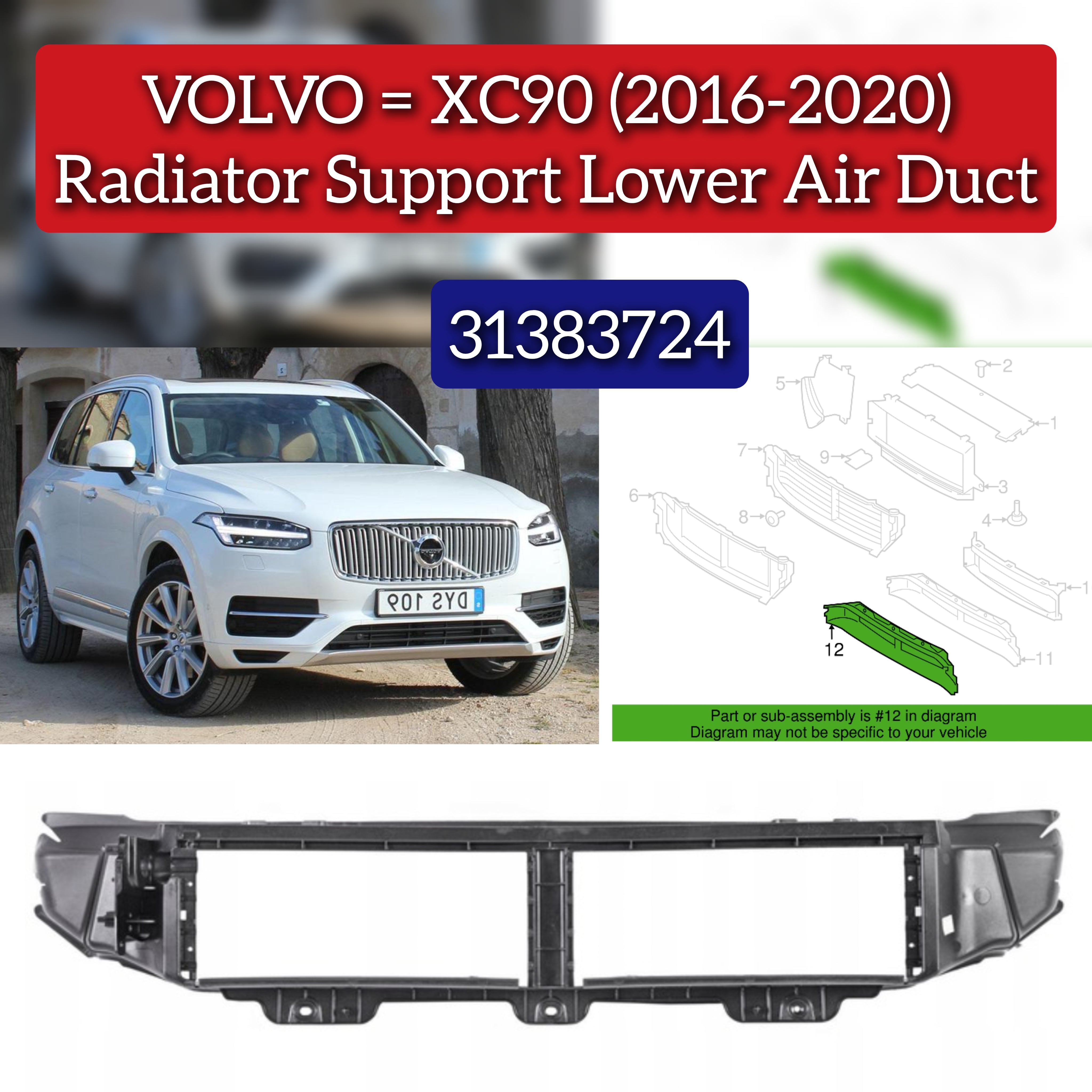 Radiator Support Lower Air Duct  31383724 Compatible With VOLVO XC90 (2016-2020)