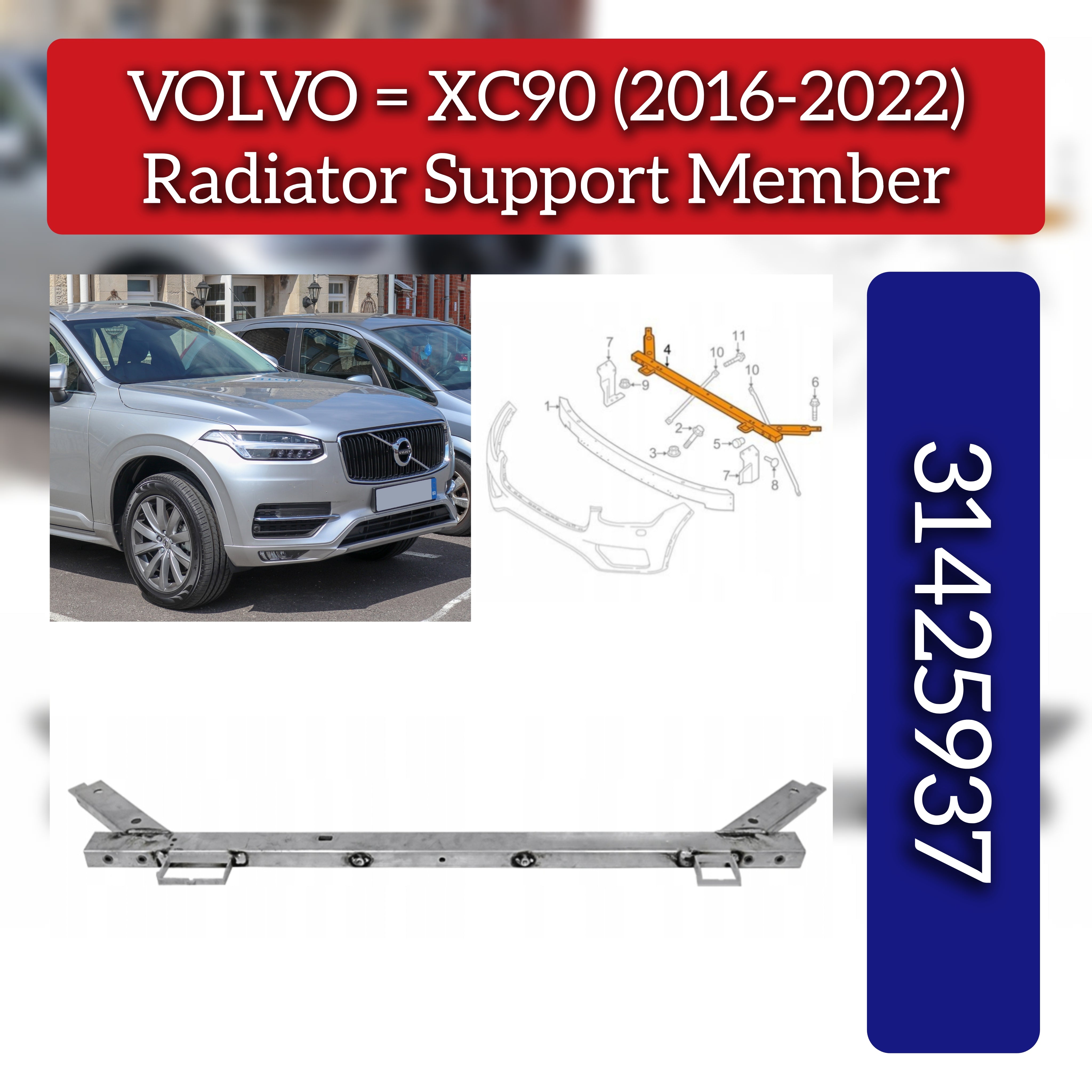 Radiator Support Member 31425937 Compatible With VOLVO XC90 (2016-2022)