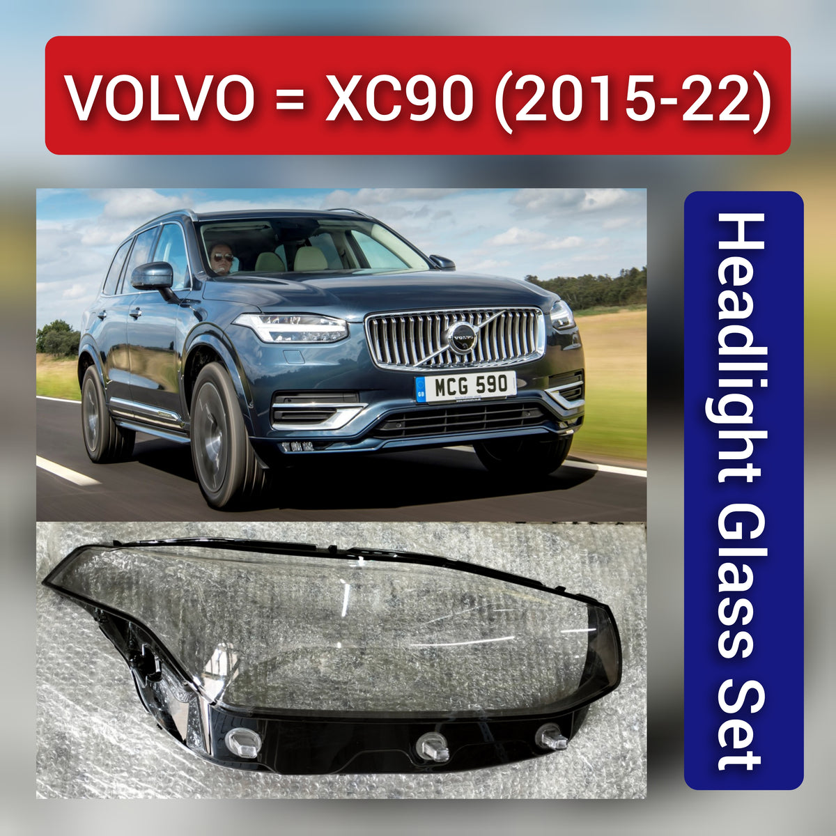 Front Headlight Glass Compatible with  Volvo XC90 2015 - 2022.