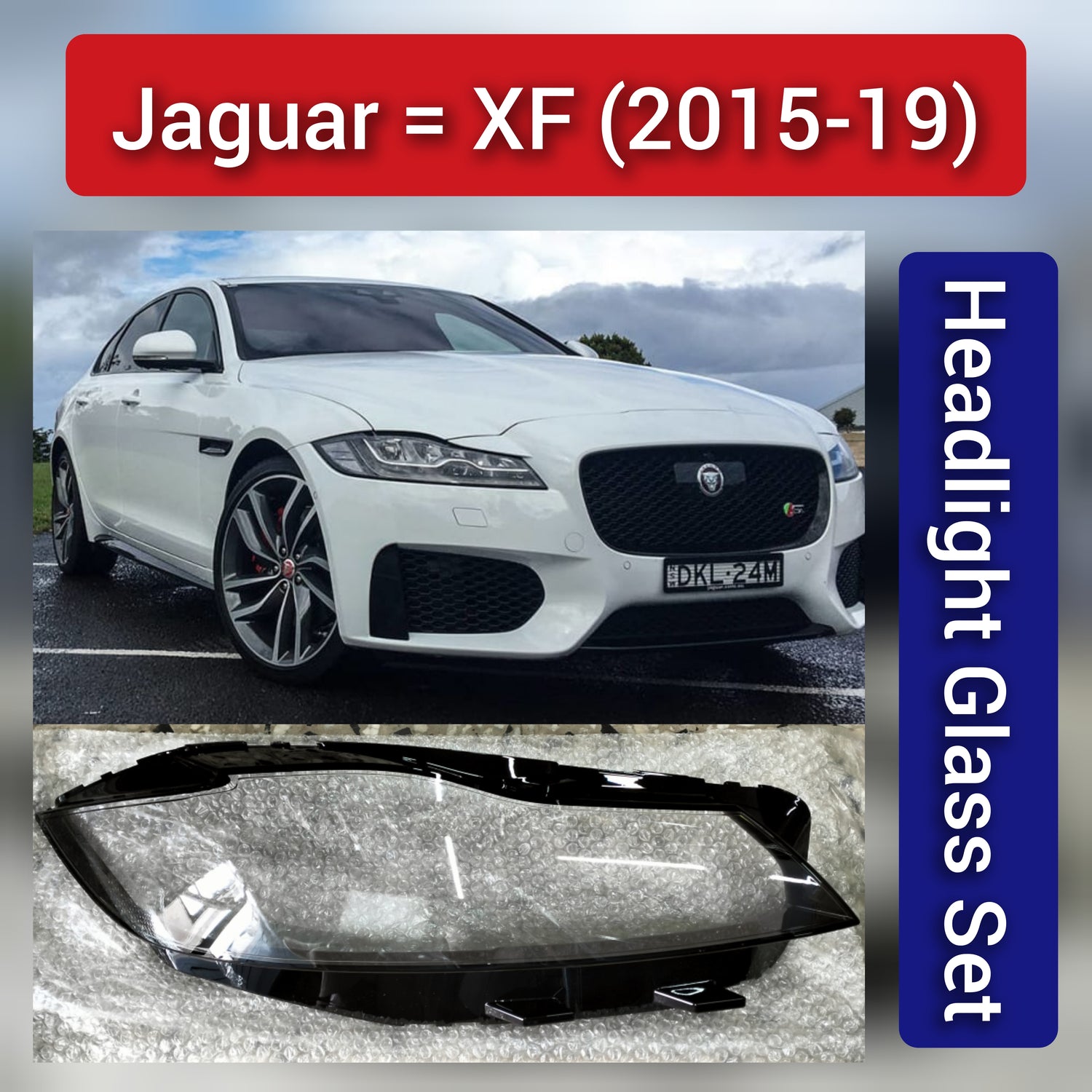 Front Headlight Glass Compatible with  Jaguar XF 2015-2019.