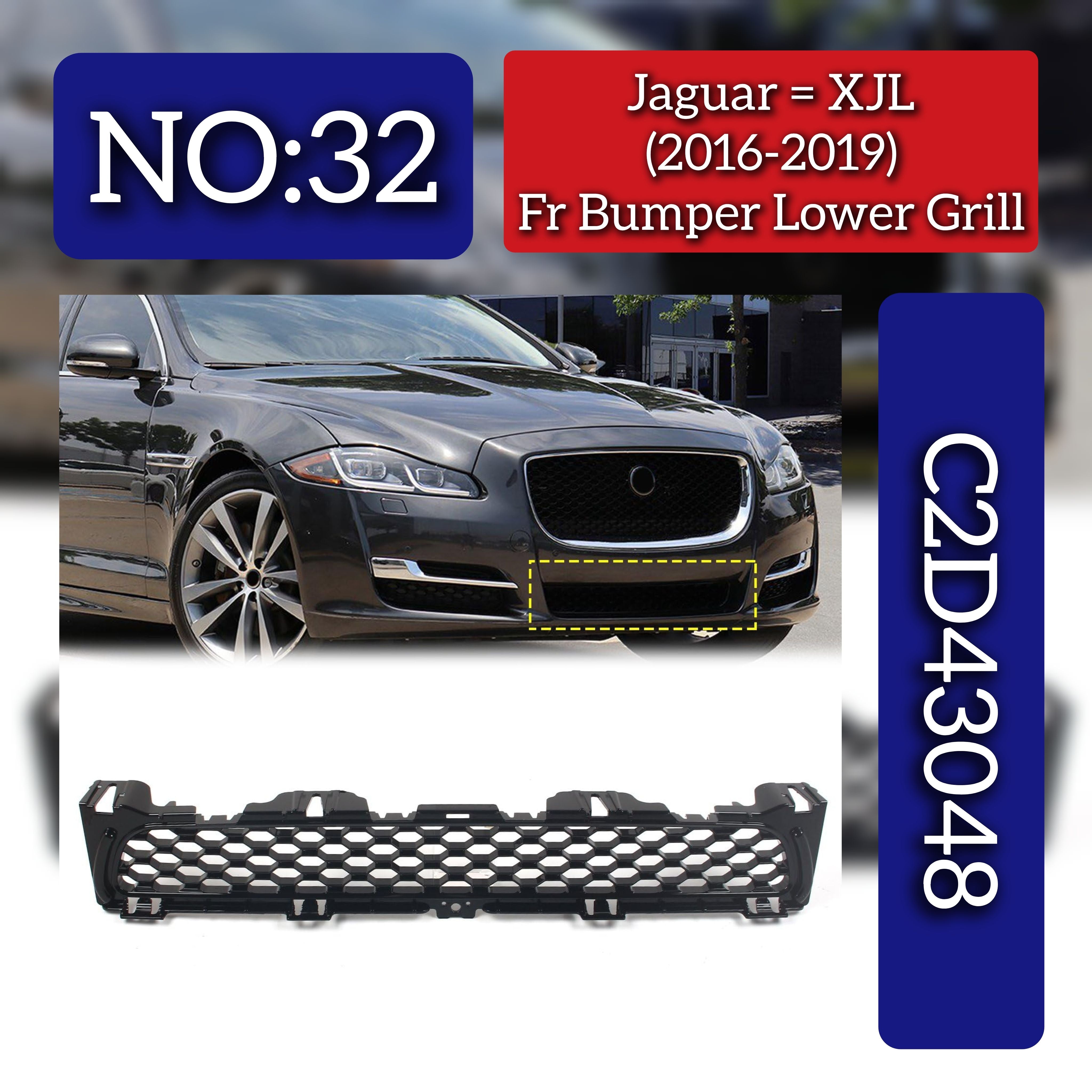 Front Bumper Lower Grill C2D43048 Compatible With Jaguar XJL (2016-2019) Tag No.32