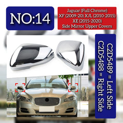 Side Mirror Upper Covers Left C2D5489 & Right C2D5488 Compatible With Jaguar (Full Chrome) XF (2009-2020) XJL (2010-2015) XE (2015-2020) Tag No.14