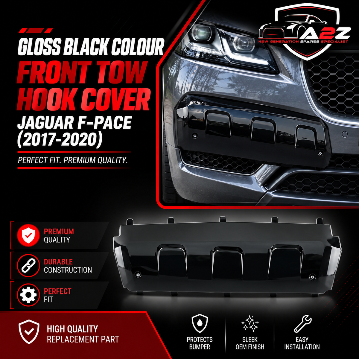 Front Tow Hook Cover Gloss Black Colour T4A6252 Compatible With Jaguar F-Pace (2017-2020) Tag No: 812