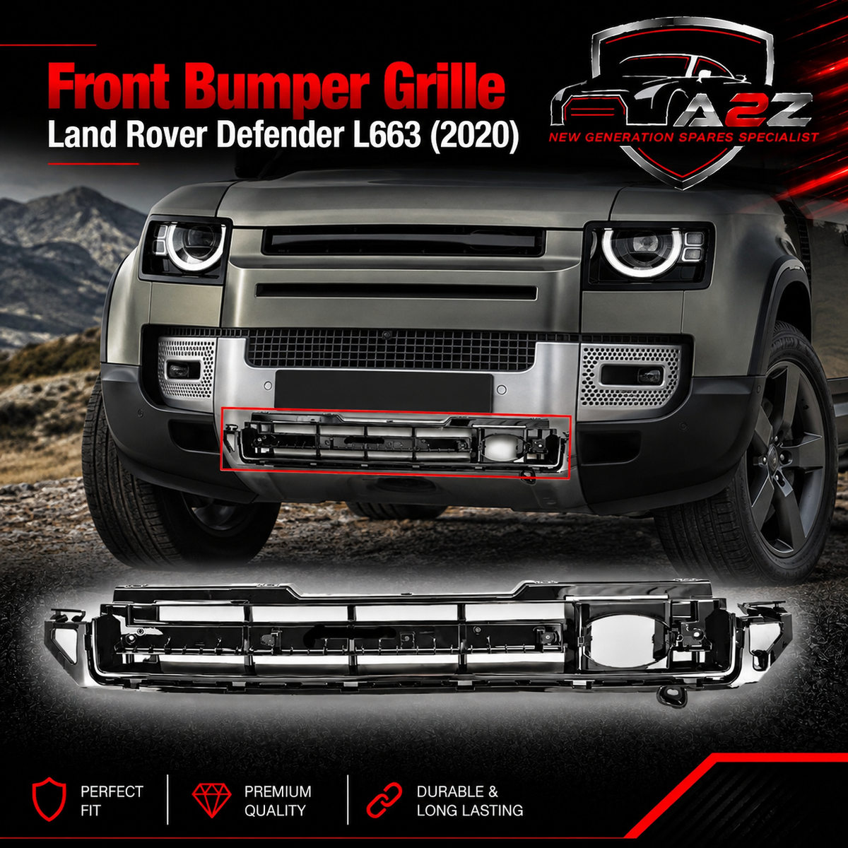 Front Bumper Grille LR132812 Compatible With Land Rover Defender L663 (2020)
