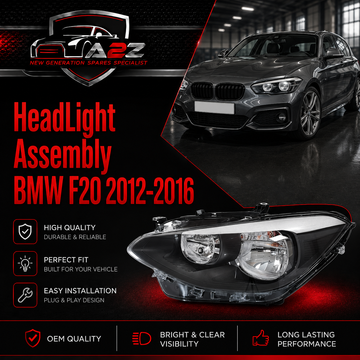 Complete Headlight Set Left 63117229671 & Right 63117229672 Compatible With BMW F20 2012-2016
