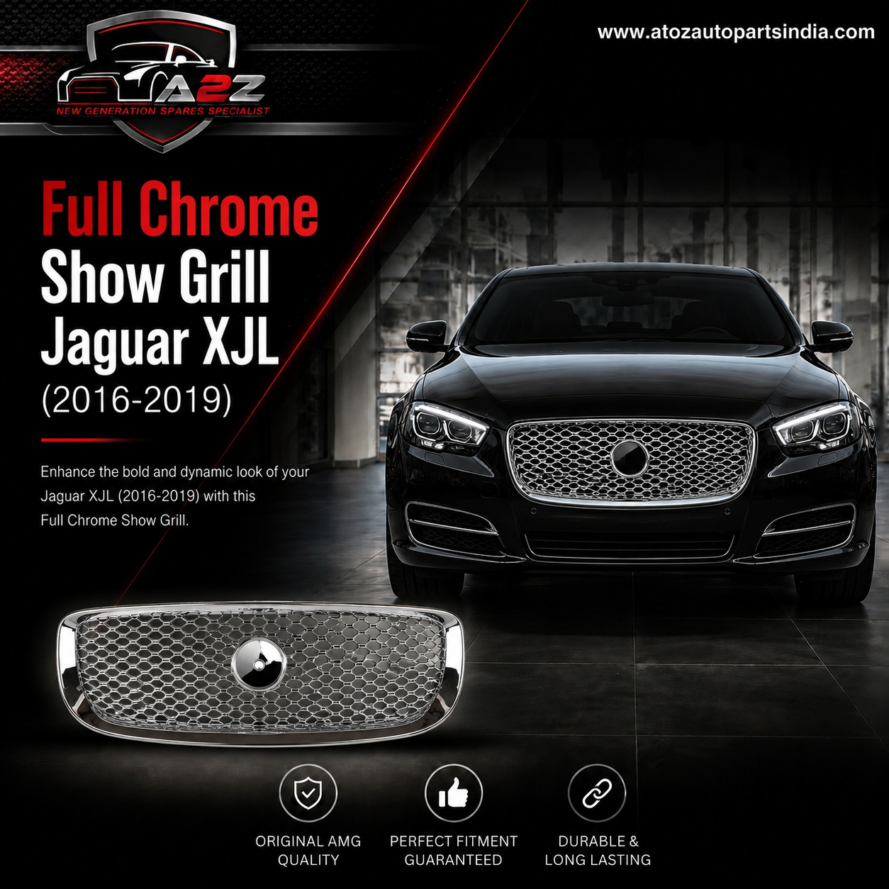 Full Chrome Show Grill C2D27008 Compatible With Jaguar XJL (2016-2019) Tag No.51