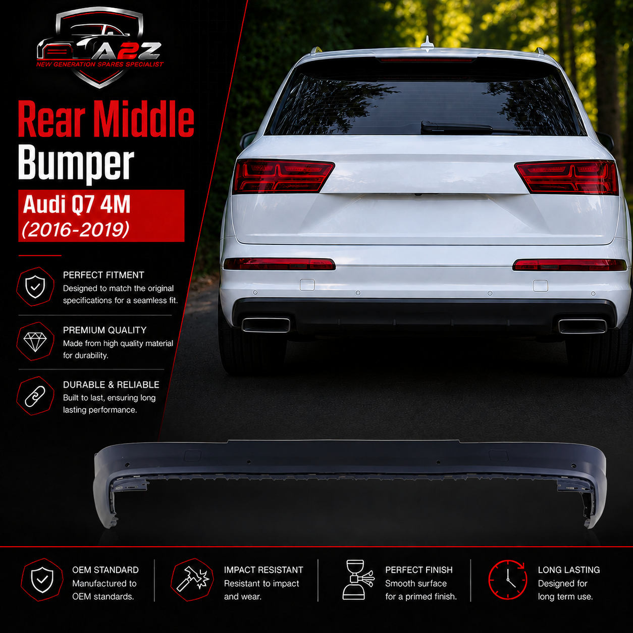 Rear Middle Bumper 4M0807067B Compatible With Audi Q7 4M (2016-2019) Tag No.215A