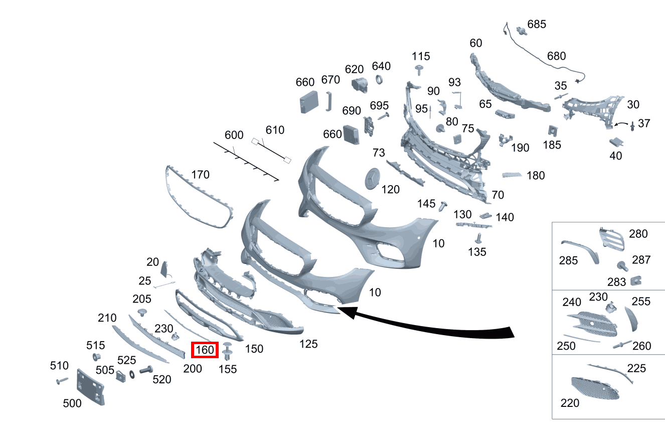 Front Bumper Chrome (Black) 2138850300 Compatible With MERCEDES-BENZ E-CLASS (W213) (2016-2016) Tag No.283