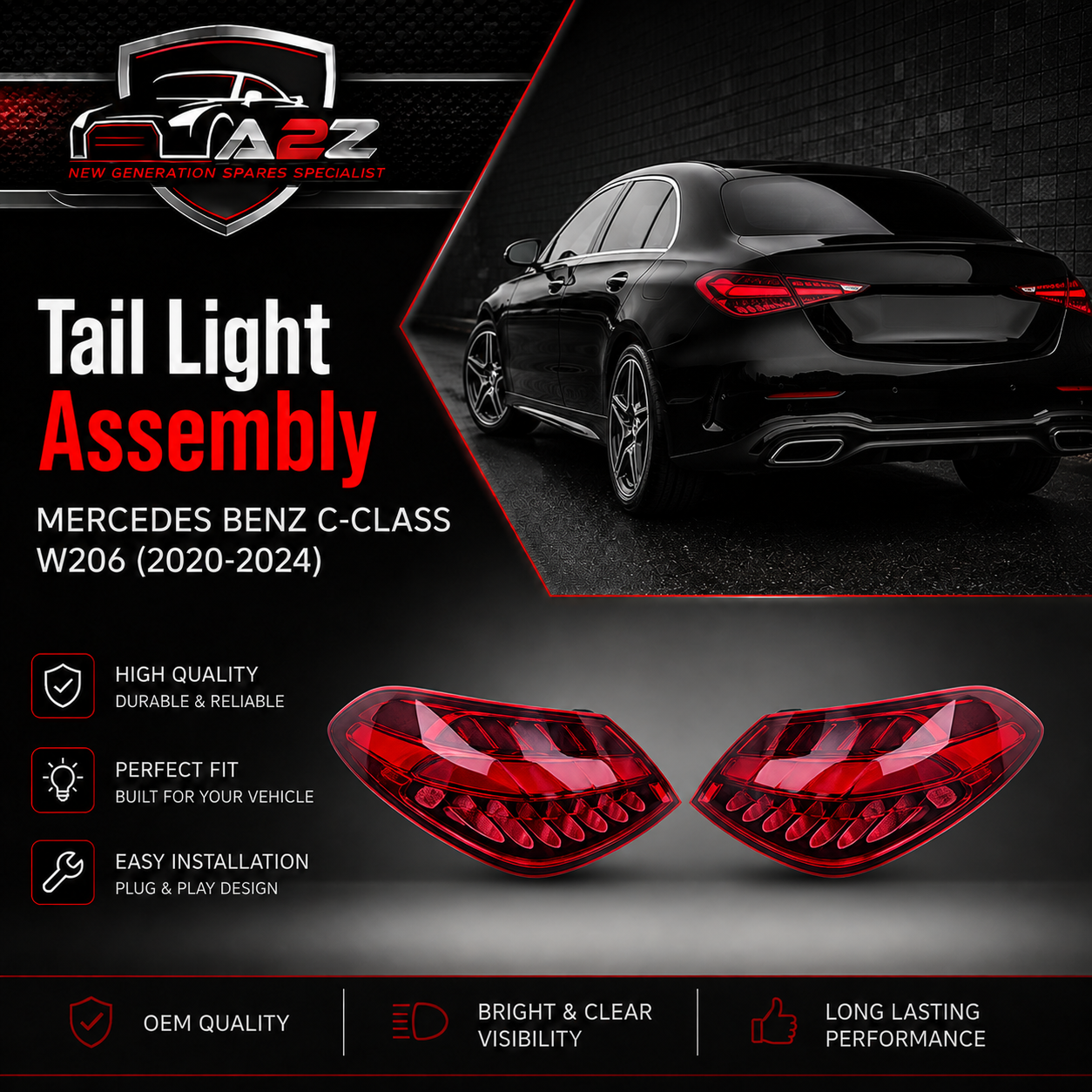 Tail Light Rear Lamp Compatible With MERCEDES BENZ C-CLASS W206 (2020-2024) Tail Light Rear Lamp Left A2069068601 & Right A2069068901 Tag No.112