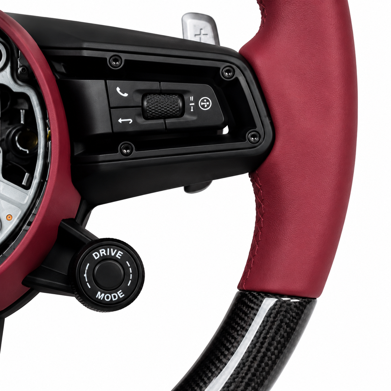 Carbon Fiber & Burgundy Smooth Leather Steering Wheel Compatible With Porsche All Models