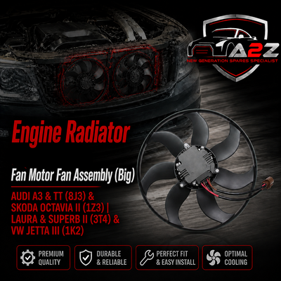 Engine Cooling Fan Motor Fan Assembly (Big) 3C0959455F 1K0959455FR Compatible With AUDI A3 & TT (8J3) & SKODA OCTAVIA II (1Z3) | LAURA & SUPERB II (3T4) &VW JETTA III (1K2)