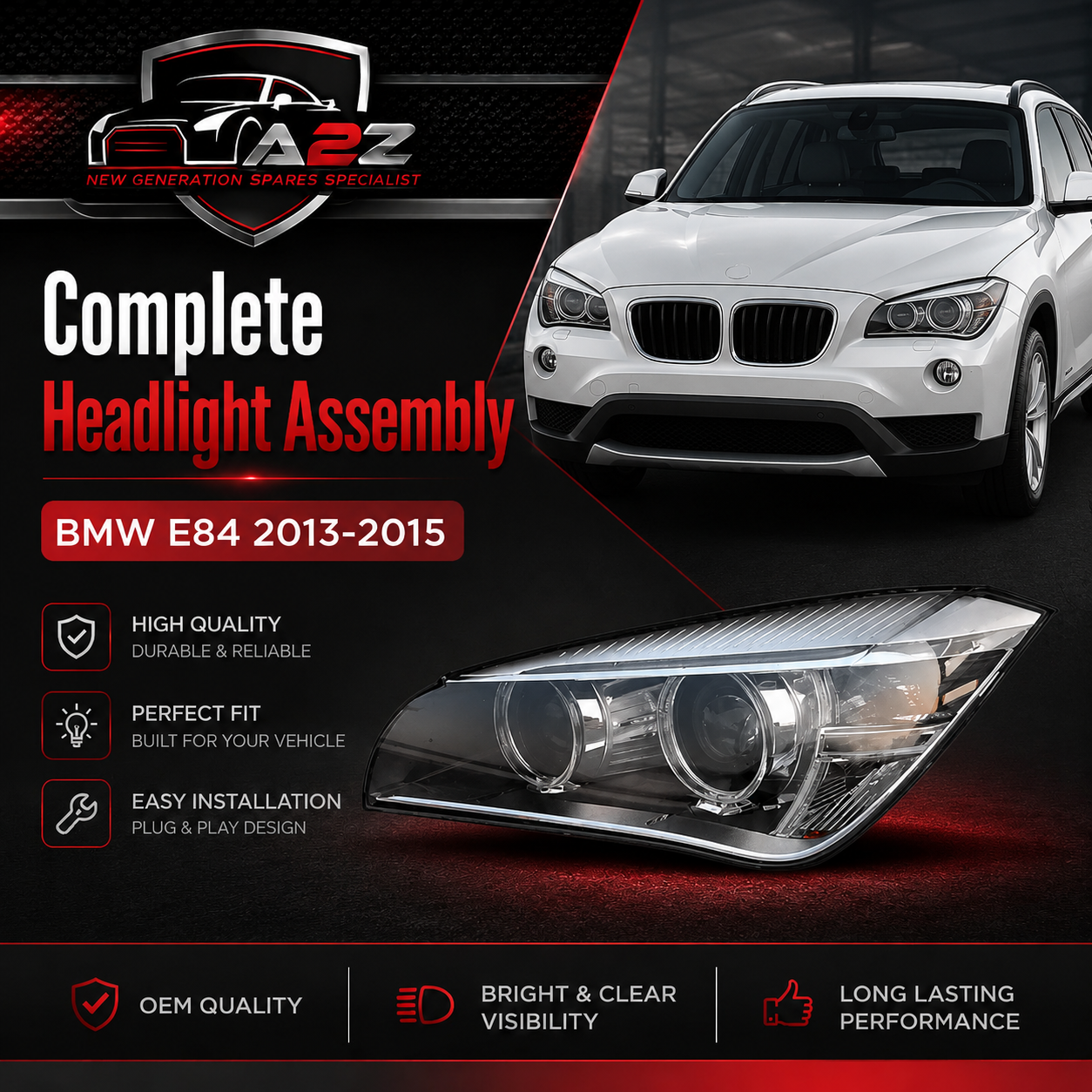 Complete Headlight Set Left 63117290267 & Right 63117290268 Compatible With BMW E84 2013-2015