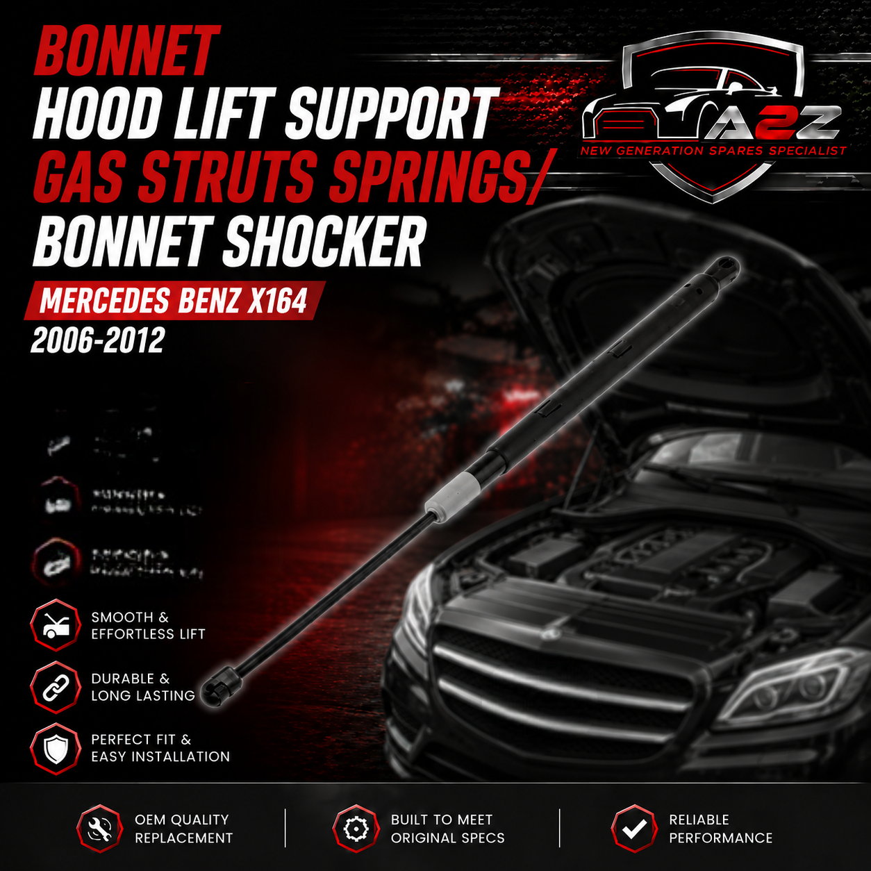 Bonnet Hood Lift Support Gas Struts Springs/Bonnet Shocker Set 1649800464 Compatiblew With Benz GL-Class (X164) SUV 2006-2012