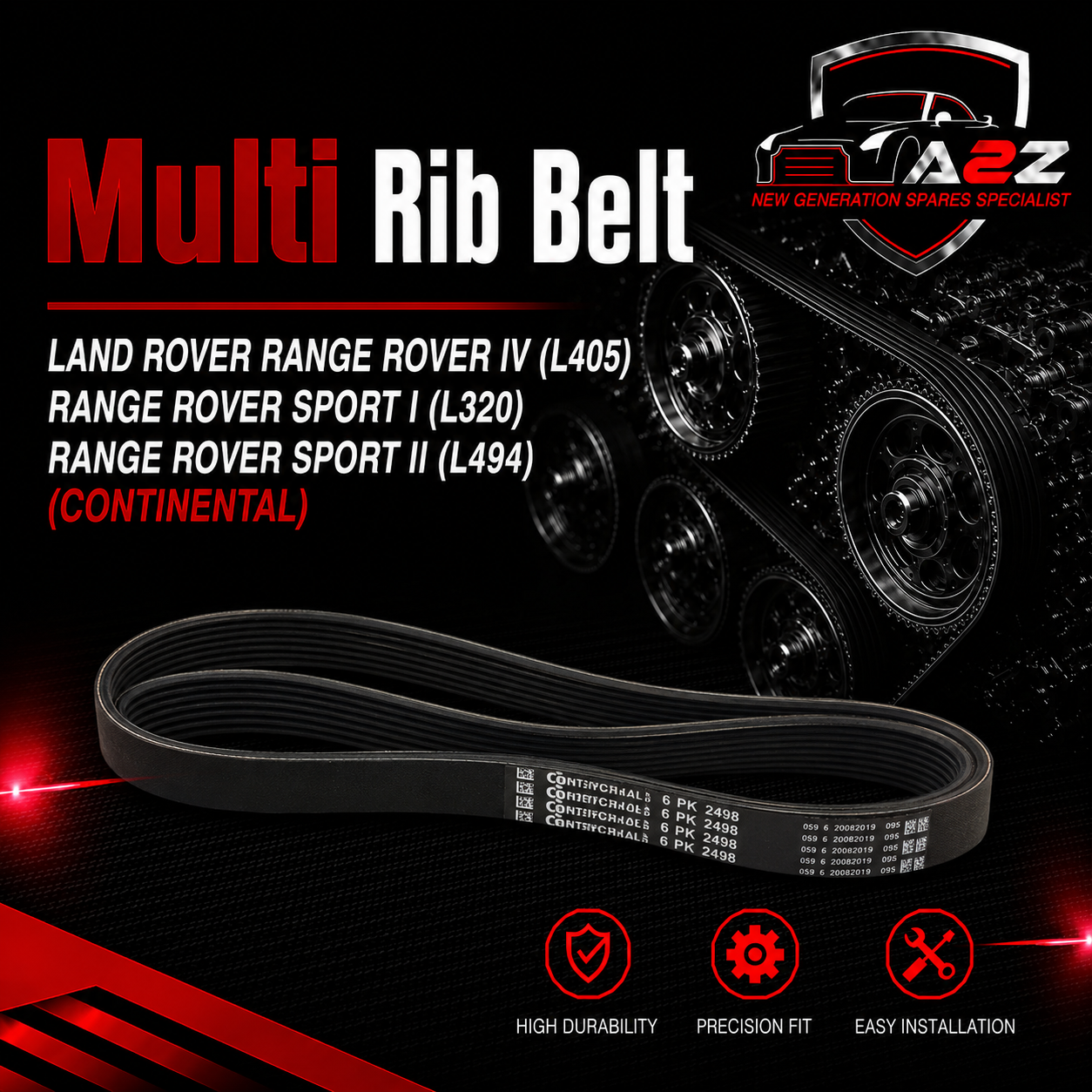 Multi Rib Belt 6PK2498 AH326C301AA/LR018312 Compatible With LAND ROVER RANGE ROVER IV (L405) RANGE ROVER SPORT I (L320) RANGE ROVER SPORT II (L494) (CONTINENTAL)