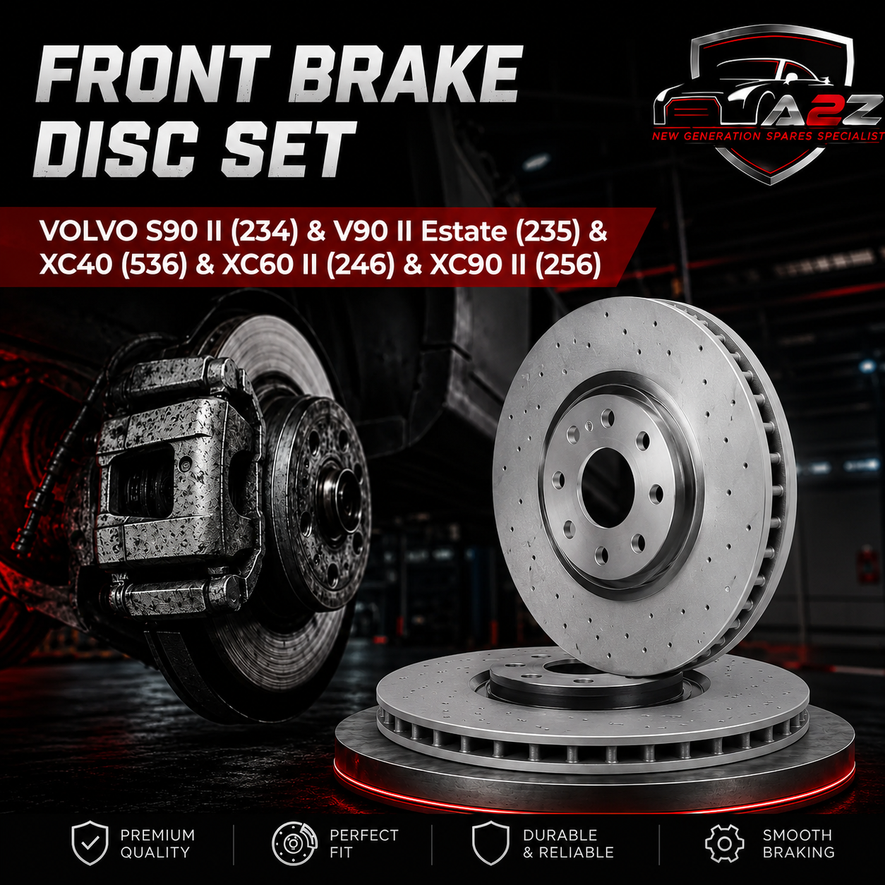 Front Brake Disc Set 31471752 31400568 Compatible With VOLVO S90 II (234) & V90 II Estate (235) & XC40 (536) & XC60 II (246) & XC90 II (256)