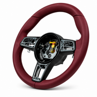 Burgundy Smooth Leather Steering Wheel Compatible With Porsche All Models