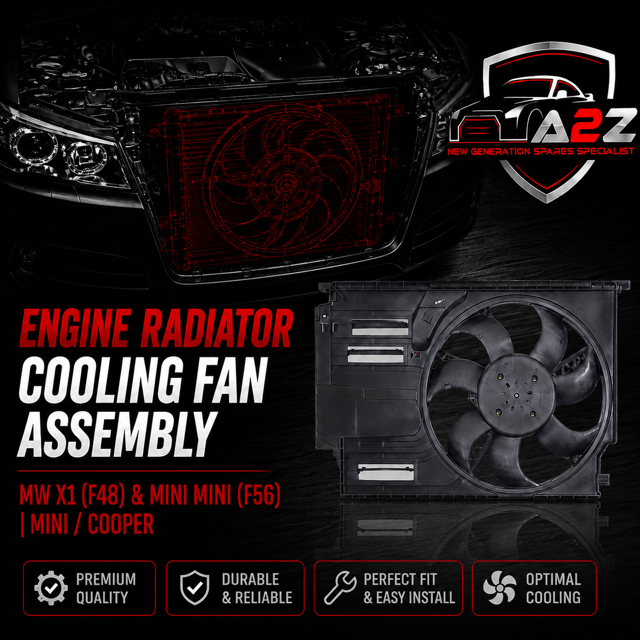 Engine Radiator Cooling Fan Assembly 17427617610 Compatible With MW X1 (F48) & MINI MINI (F56) | MINI / COOPER