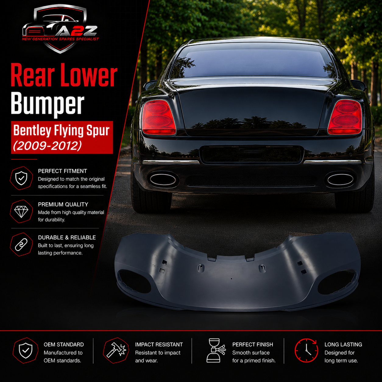 Rear Lower Bumper 3W5807433A Compatible With Bentley Flying Spur (2009-2012) Tag No.601