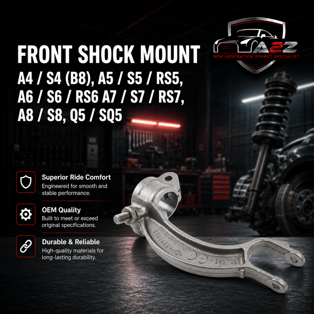 Front Shock Mount 8K0413038 8K0413038L Compatible With A4 / S4 (B8), A5 / S5 / RS5, A6 / S6 / RS6 A7 / S7 / RS7, A8 / S8,  Q5 / SQ5