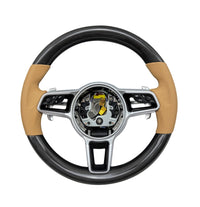 Carbon Fiber & Beige Leather Steering Wheel Compatible With Porsche All Models