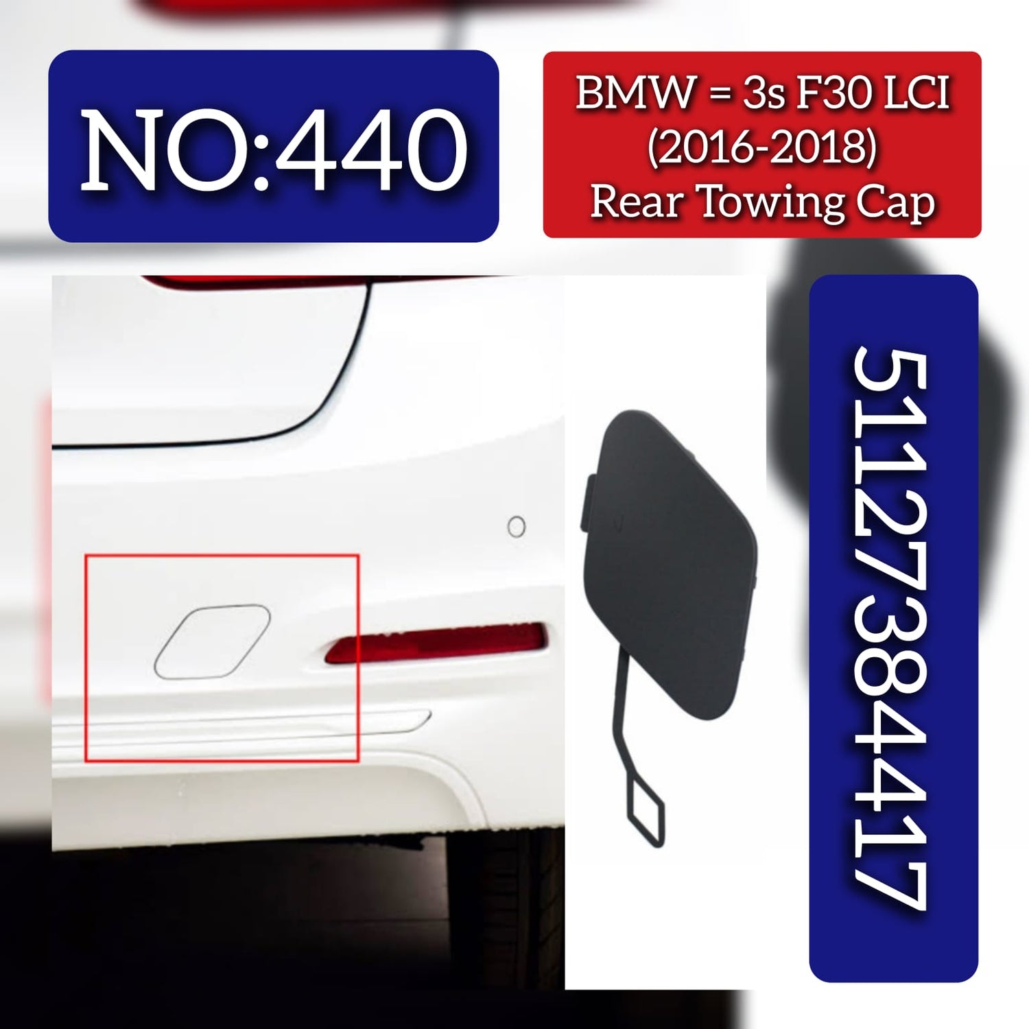 Rear Towing Cap 51127384417 Compatible With BMW 3s LCI (2016-2018) Tag No.440