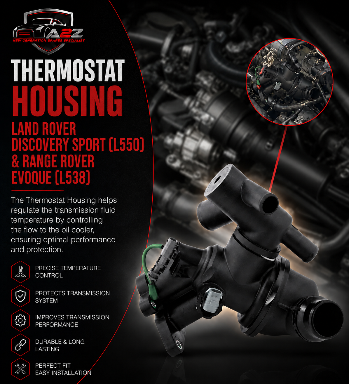 Thermostat (Thermostat Housing) G4D38575BE Compatible With LAND ROVER DISCOVERY SPORT (L550) & RANGE ROVER EVOQUE (L538)