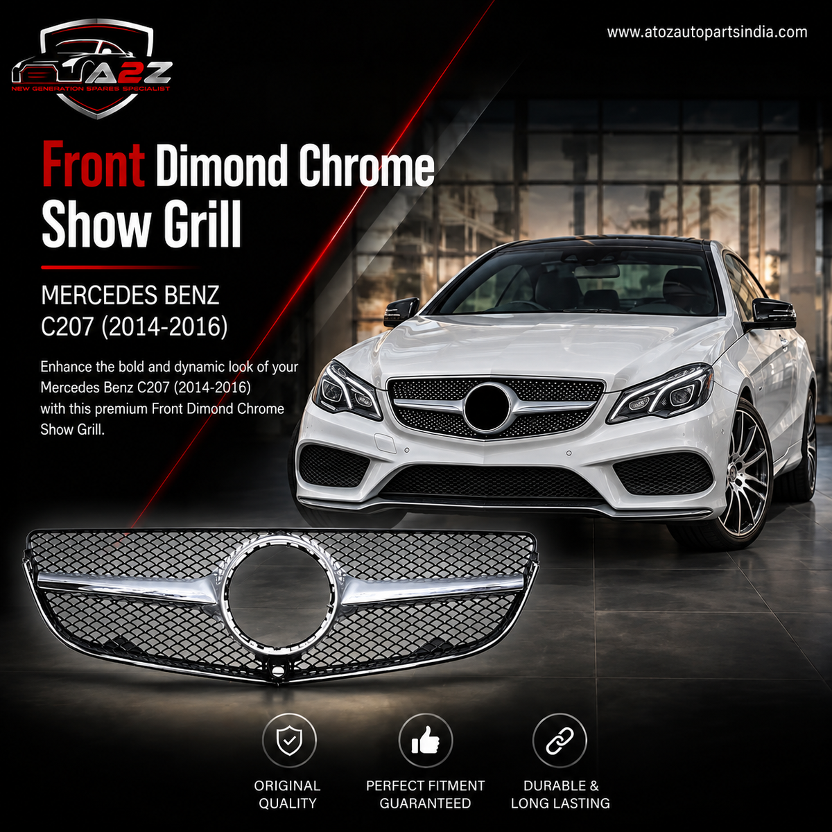 Front Dimond Chrome Show Grill 2078803283 A2078803283 Compatible With MERCEDES BENZ E-CLASS C207 (2014-2016) Tag No.161