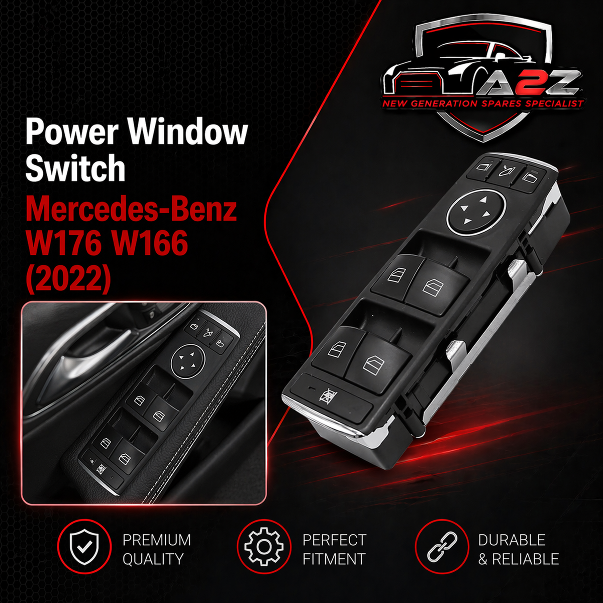 Window Black Switch (3 Pin) 1669054400 16690544009107 1669054400649107 Compatible with Mercedes-Benz A-CLASS W176 & B-CLASS 246, W166 176/246/242/117/166/157/292 Tag-SW-13