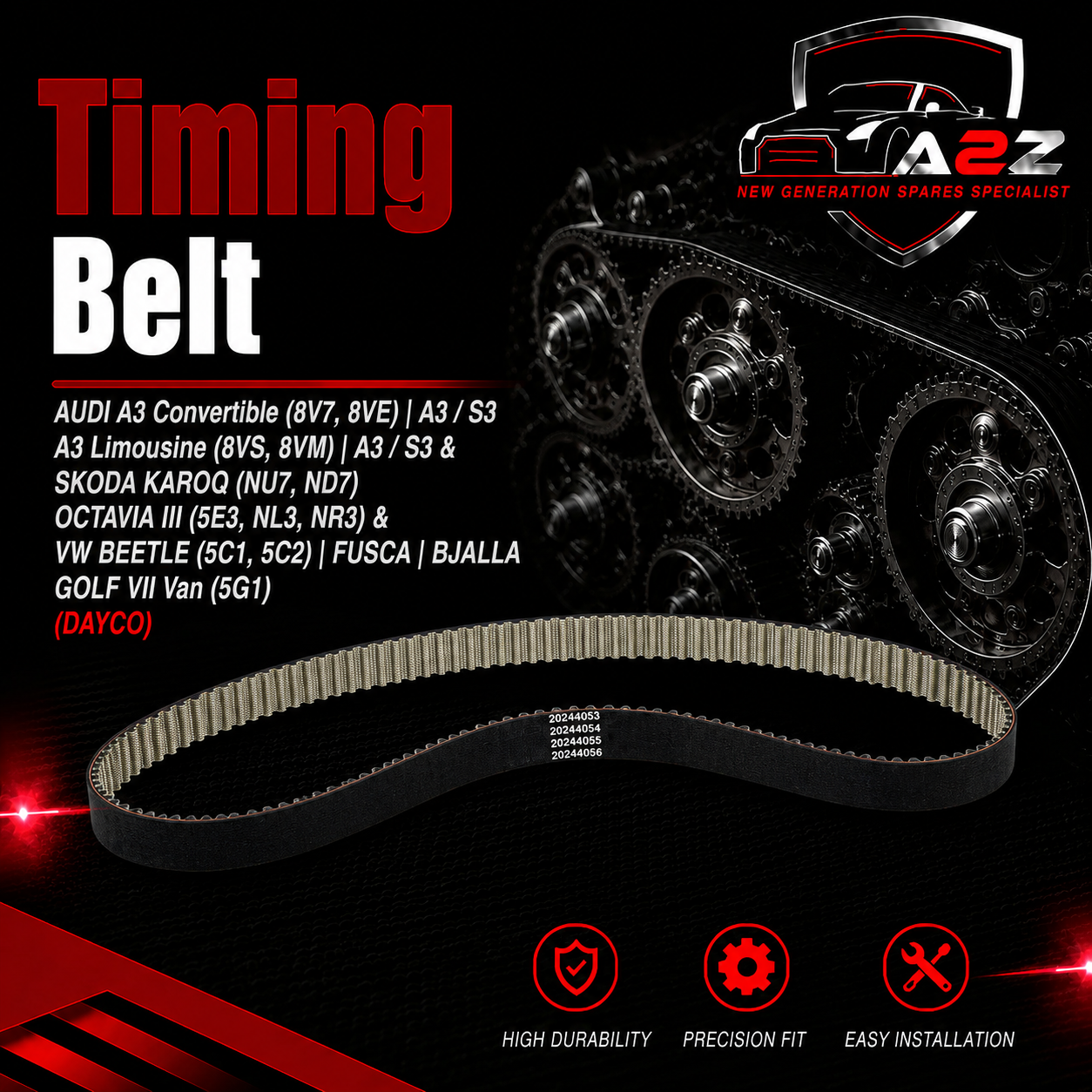 Timing Belt 941060 04E109119F 04E109119G Compatible With AUDI A3 Convertible (8V7, 8VE) | A3 / S3 A3 Limousine (8VS, 8VM) | A3 / S3 & SKODA KAROQ (NU7, ND7) OCTAVIA III (5E3, NL3, NR3) & VW BEETLE (5C1, 5C2) | FUSCA | BJALLA GOLF VII Van (5G1) (DAYCO)