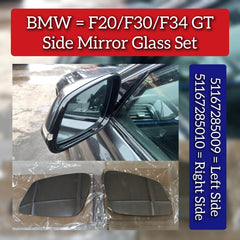 Side Rearview Wing Side Mirror Glass Left 51167285009 & Right 51167285010 Compatible With BMW 1 Series F20 & 3 Series F30 & 3 Series GT F34