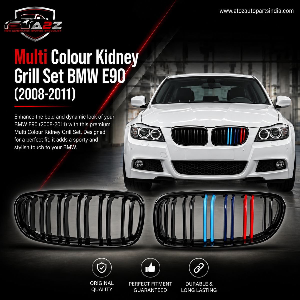 Multi Colour Kidney Grill Set (2008-2011) 51137201968 (R.H/L.H)Same Compatible With BMW 3 Series E90 Tag 24