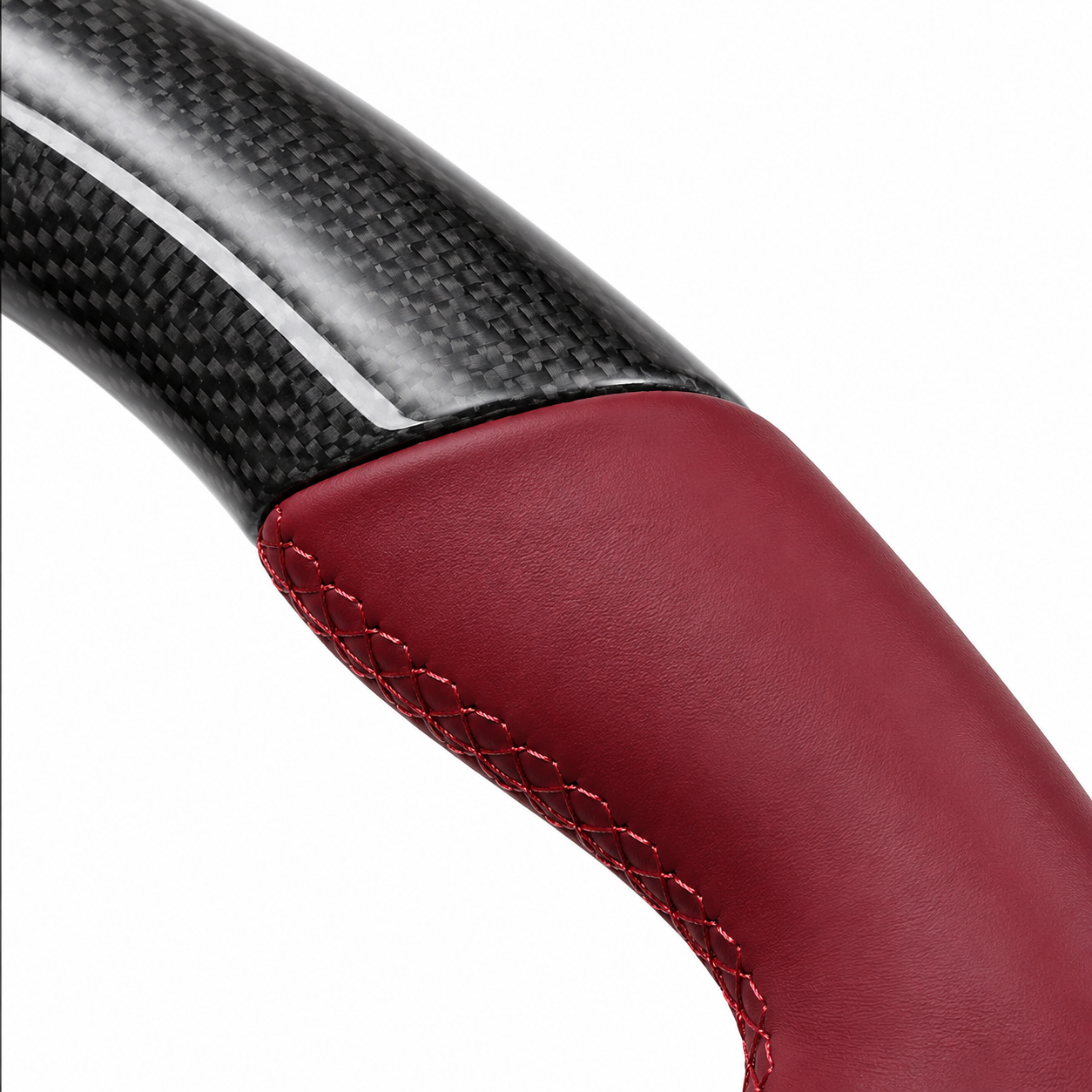 Carbon Fiber & Burgundy Leather Steering Wheel Compatible With Porsche All Models