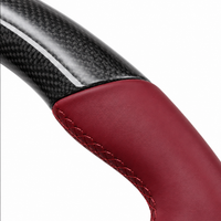 Carbon Fiber & Burgundy Leather Steering Wheel Compatible With Porsche All Models