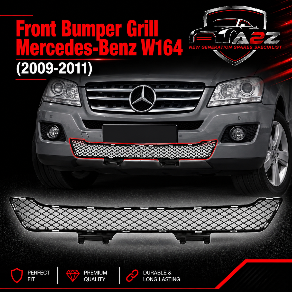 Front Bumper Grill 1648854123 A1648854123 Compatible With Mercedes-Benz GL-Class W164 (2009-2011) Tag No.111
