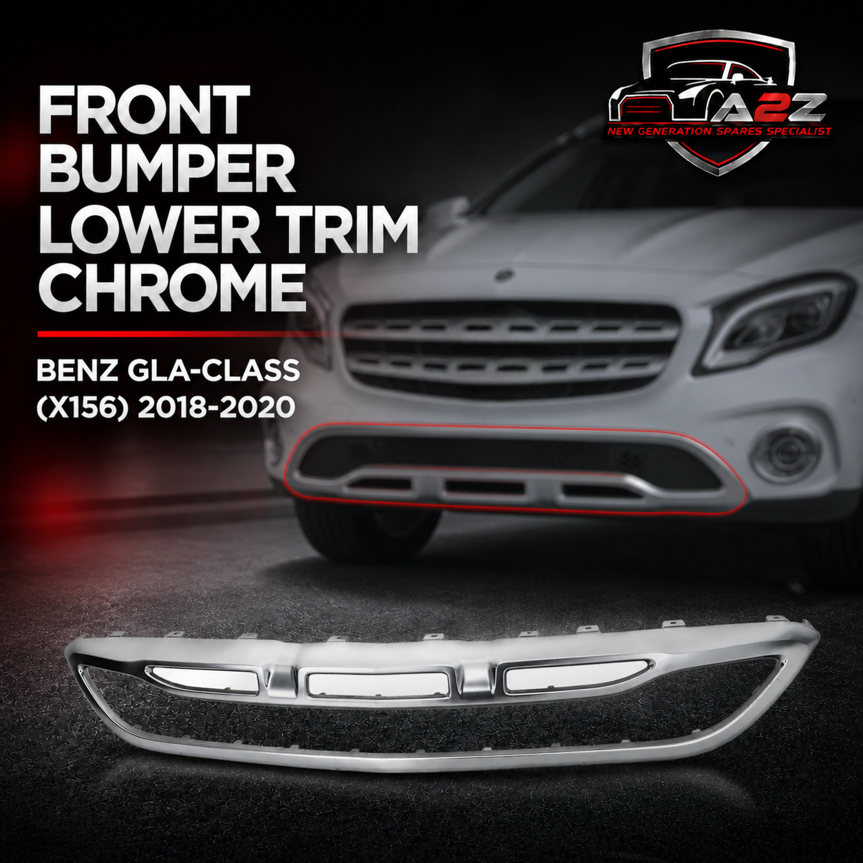 Front Bumper Lower Trim Chrome 1568858200 Compatible With MERCEDES-BENZ GLA-CLASS (X156) 2018-2020 Tag No.214