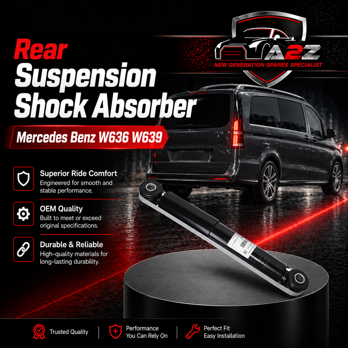 Rear Suspension Shock Absorber Left & Right 6363260000 Compatible With Mercedes Benz W636 W639